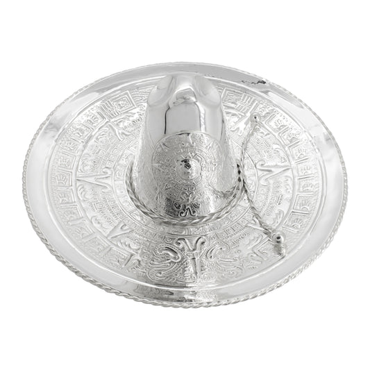 Sombrero coleccionable de charro con calendario azteca en baño de plata (grande)