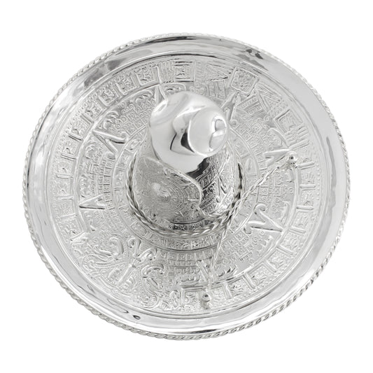 Sombrero coleccionable de charro con calendario azteca en baño de plata (grande)