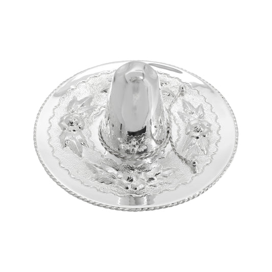 Sombrero de charro coleccionable con detalle de rosas en baño de plata (mediano)