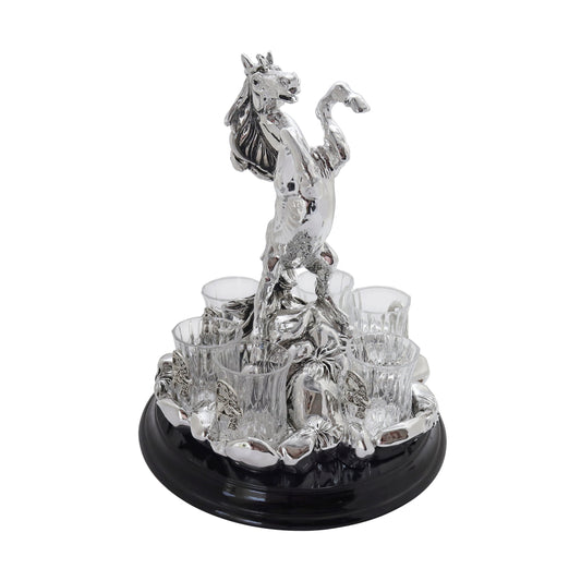 Juego tequilero de caballo en baño de plata
