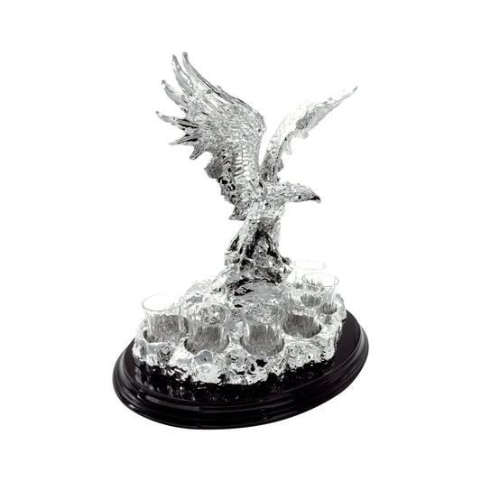 Juego tequilero de águila en baño de plata