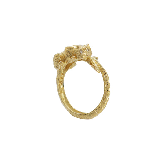 Anillo Tigre oro 14k con diamantes