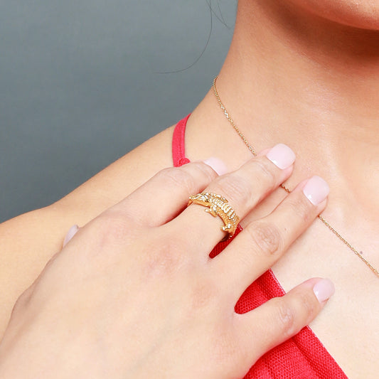 Anillo Cocodrilo oro 14k con diamantes