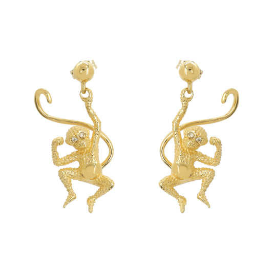 Aretes Chango oro 14k con diamantes