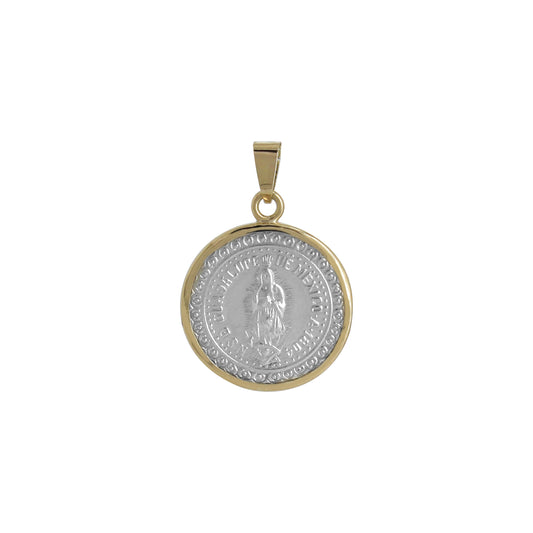 Medalla Virgen en plata con bisel de oro 14K