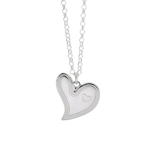 Collar corazón dispar blanco en plata de ley