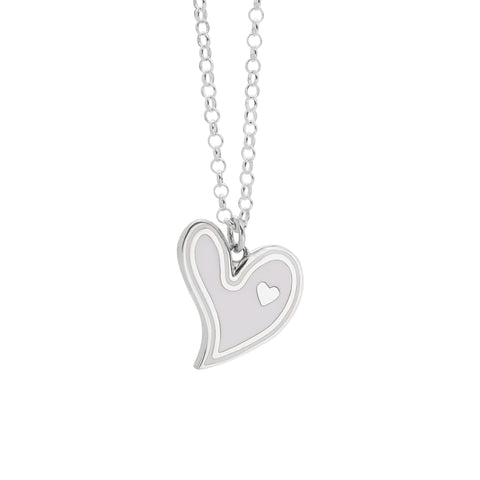 Collar corazón dispar blanco en plata de ley