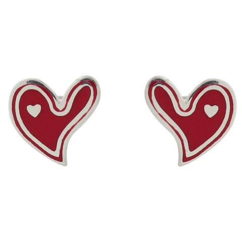 Aretes corazón dispar en plata de ley