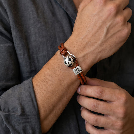 Pulsera balón mundial en plata de ley .925 Café