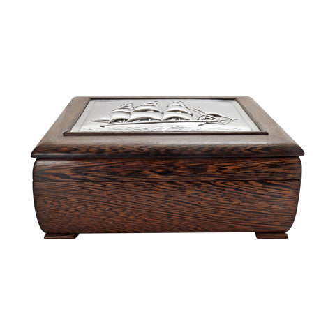 Caja para puros de madera con detalles en plata .999