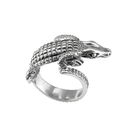 Anillo diseño de cocodrilo acabado oxidado Plata .925