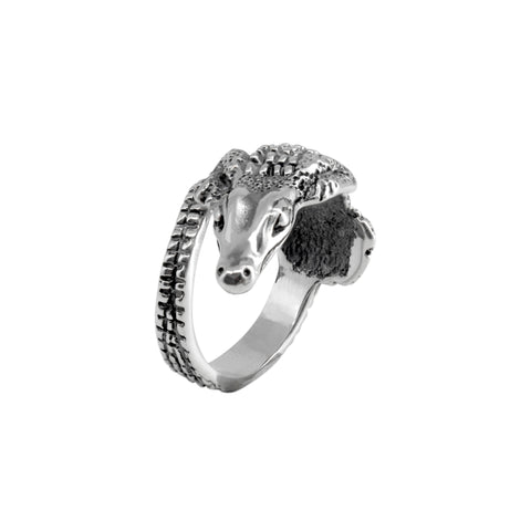 Anillo diseño de cocodrilo acabado oxidado Plata .925
