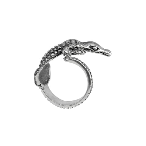 Anillo diseño de cocodrilo acabado oxidado Plata .925
