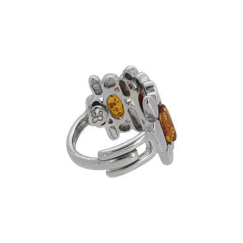 Anillo marmol en plata de ley con piedra ámbar