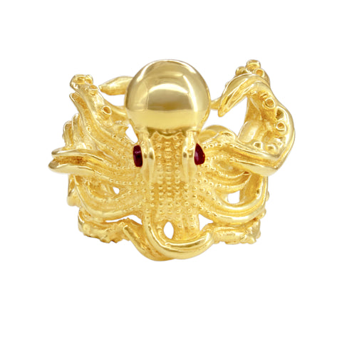 Anillo diseño de Pulpo baño de oro con piedra natural