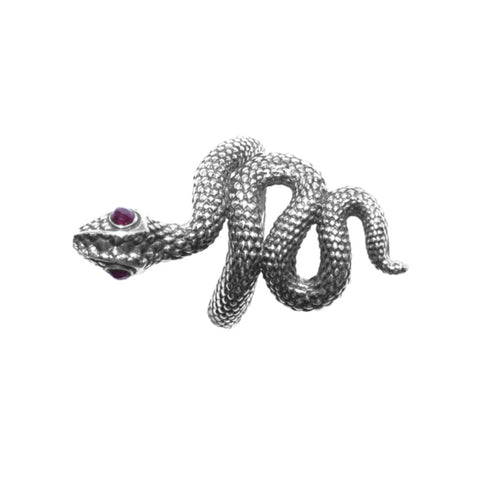 Anillo diseño de serpiente en plata con terminado vintage con ojos Rubí