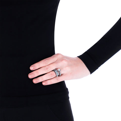 Anillo diseño de Águila plata .925 con perla y ojos de Rubí