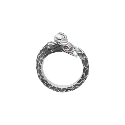Anillo diseño de Águila plata .925 con perla y ojos de Rubí