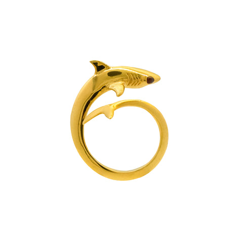 Anillo diseño de Tiburón en baño de oro con piedra natural