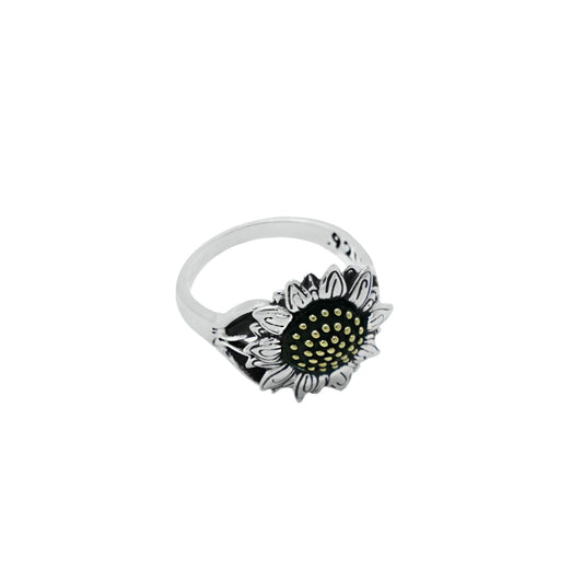 Anillo girasol acabado oxidado en plata .925