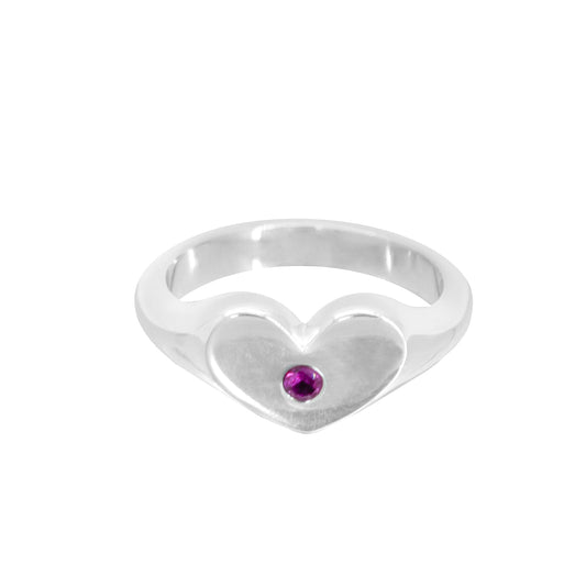 Anillo de corazón en plata de ley con zirconia rosa