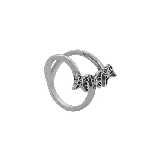 Anillo triple mariposa acabado oxidado en plata