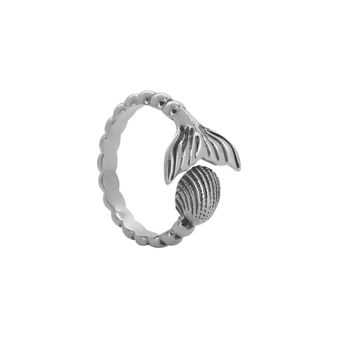 Anillo cola de sirena con concha acabado oxidado en plata