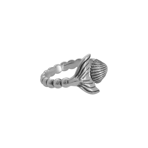 Anillo cola de sirena con concha acabado oxidado en plata