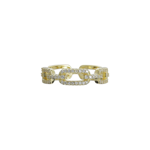Anillo eslabones en plata con baño de oro amarillo 14K con zirconia