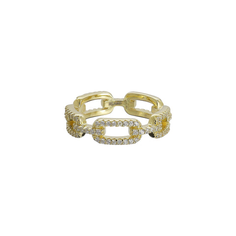 Anillo eslabones en plata con baño de oro amarillo 14K con zirconia