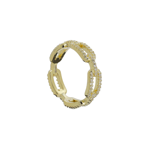 Anillo eslabones en plata con baño de oro amarillo 14K con zirconia