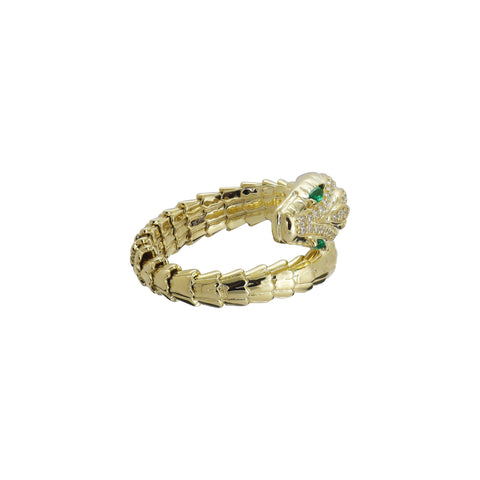 Anillo serpiente en plata con baño de oro amarillo 14K con zirconia
