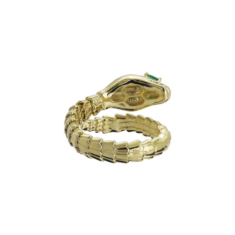 Anillo serpiente en plata con baño de oro amarillo 14K con zirconia