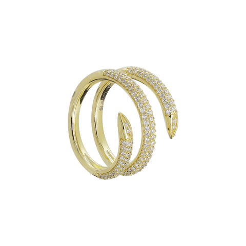 Anillo espiral en plata con baño de oro amarillo 14K con zirconia