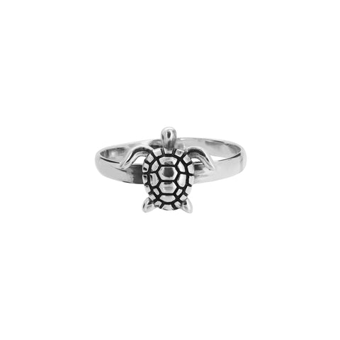Anillo tortuga de mar chica en plata de ley con terminado vintage