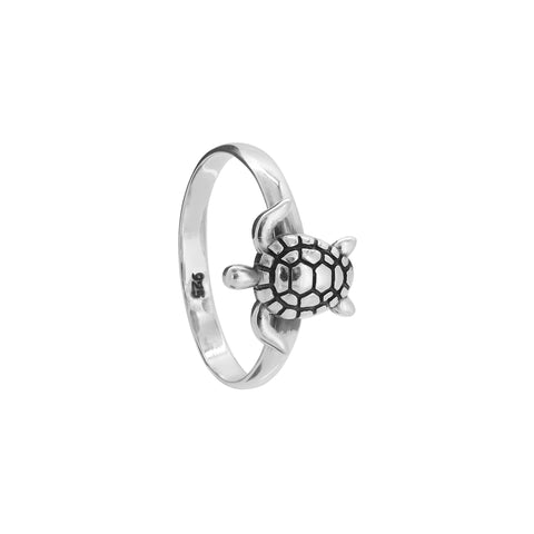 Anillo tortuga de mar chica en plata de ley con terminado vintage