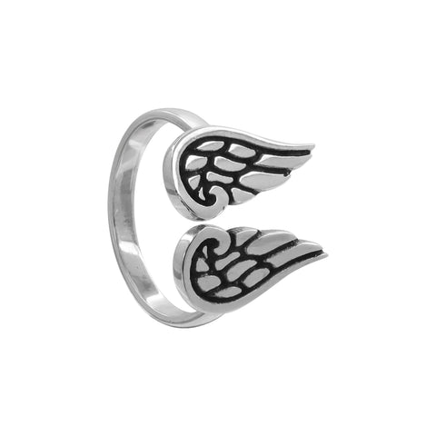 Anillo de alas en plata de ley acabado oxidado