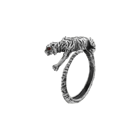 Anillo tigre mini oxidado en plata de ley