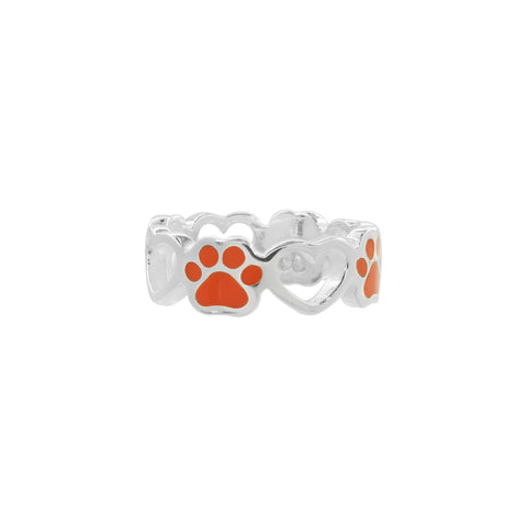 Anillo de corazón y huella naranja en plata de ley .925