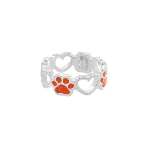 Anillo de corazón y huella naranja en plata de ley .925