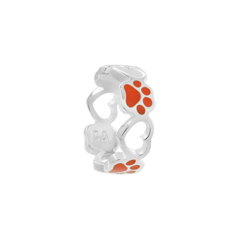 Anillo de corazón y huella naranja en plata de ley .925