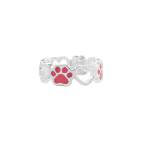 Anillo de corazón y huella rosa en plata de ley .925