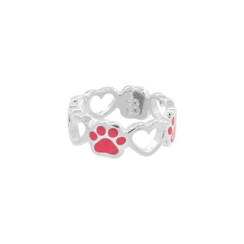 Anillo de corazón y huella rosa en plata de ley .925