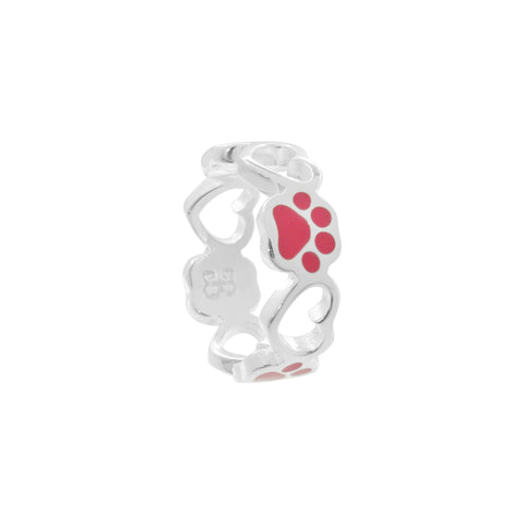 Anillo de corazón y huella rosa en plata de ley .925