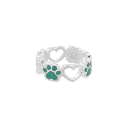 Anillo de corazón y huella azul en plata de ley .925