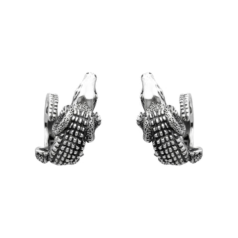 Aretes diseño de cocodrilo acabado oxidado Plata .925
