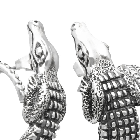 Aretes diseño de cocodrilo acabado oxidado Plata .925