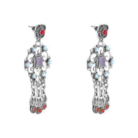 Aretes de flor en plata de ley con piedras naturales