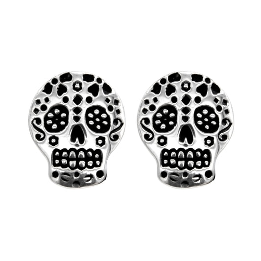 Aretes calavera acabado oxidado en plata .925