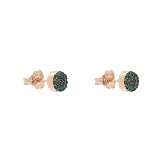 Aretes círculo en plata con baño de oro rosa 18K con zirconia verde